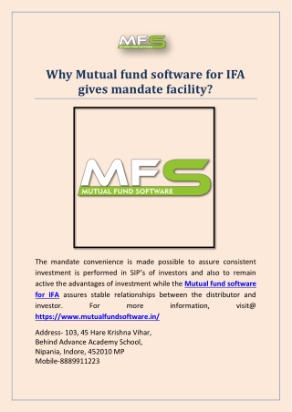 Why Mutual fund software for IFA gives mandate facility