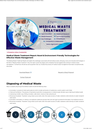 Medical Waste Treatment Report Novel & Environment Friendly Technologies for Effective Waste Management - Signicent LLP