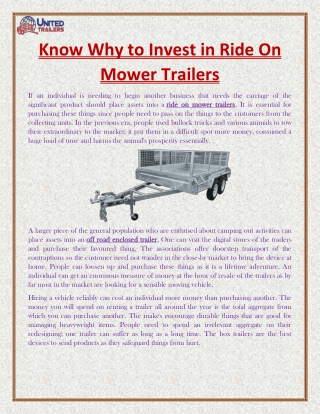 Know Why to Invest in Ride On Mower Trailers