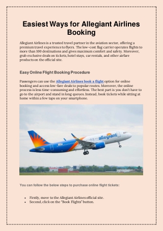 Easiest Ways for Allegiant Airlines Booking