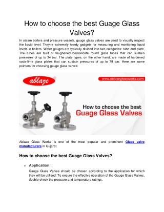 Ablaze Glass Works - How to choose the best Guage Glass Valves