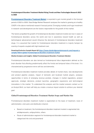 Frontotemporal Disorders Treatment Market Rising Trends and New Technologies Research 2022 to 2028
