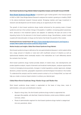 Short Bowel Syndrome Drugs Market Global Competitive Analysis and Growth Forecast till 2028