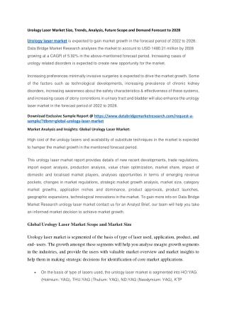 Urology Laser Market Size, Trends, Analysis, Future Scope and Demand Forecast to 2028