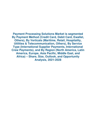 Payment Processing Solutions Market Size Analysis 2022