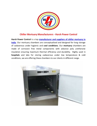 Chiller Mortuary Manufacturers - Harsh Power Control