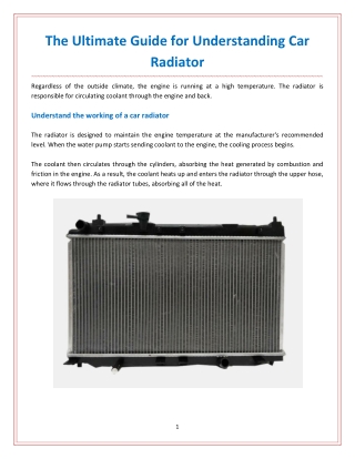 The Ultimate Guide for Understanding Car Radiator