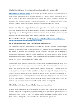 Inherited Retinal Diseases Market Industry Market Reports, Trends & Analysis 2028