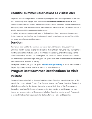 Beautiful Summer Destinations To Visit In 2022