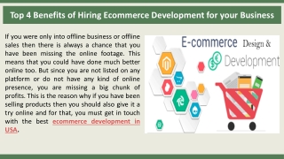 Top 4 Benefits of Hiring Ecommerce Development for your Business