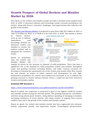 Growth Prospect of Global Rockets and Missiles Market by 2026