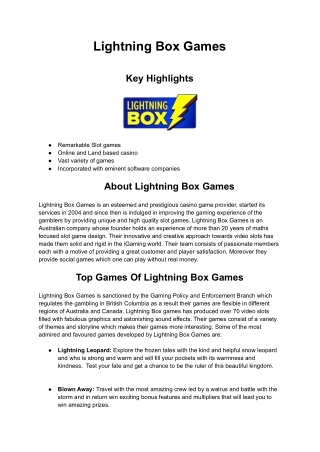 Casino Game Provider - Lightning Box Games