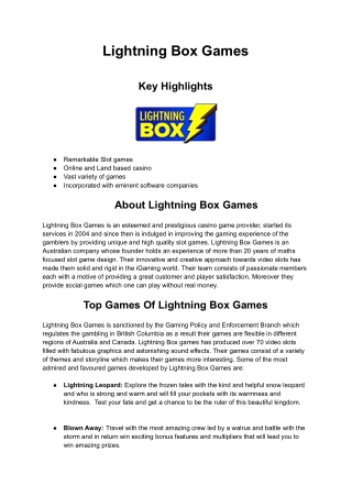 Casino Game Provider -Lightning Box Games