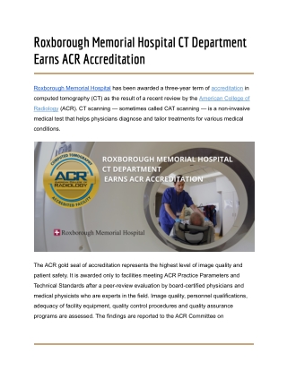 Roxborough Memorial Hospital CT Department Earns ACR Accreditation