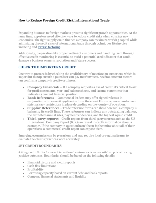 How to Reduce Foreign Credit Risk in International Trade