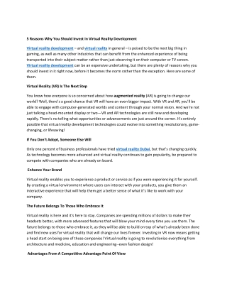 5 Reasons Why You Should Invest In Virtual Reality Development