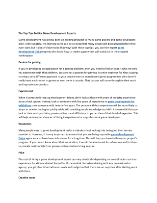 The Top Tips To Hire Game Development Experts