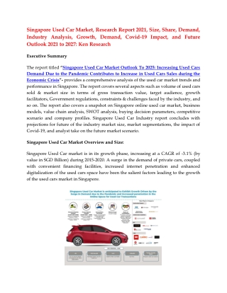 Singapore Used Car Market Industry Analysis, Revenue, Future Outlook