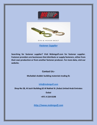 Fastener Supplier | Msbmgulf.com
