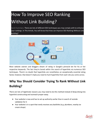 How To Improve SEO Ranking Without Link Building