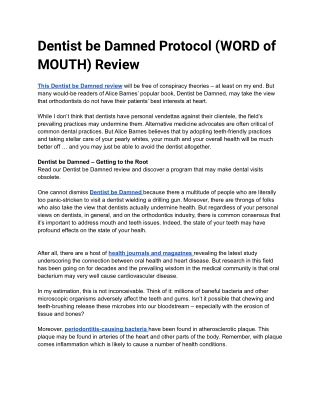 Dentist be Damned Protocol (WORD of MOUTH) Review