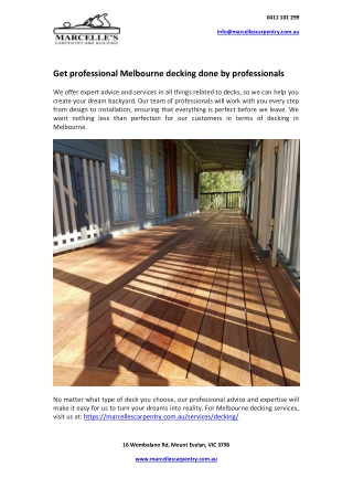 Get professional Melbourne decking done by professionals