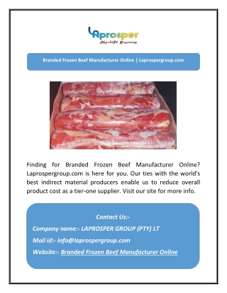Branded Frozen Beef Manufacturer Online | Laprospergroup.com