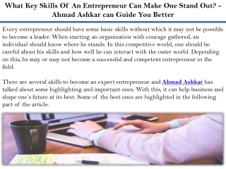 What Key Skills Of An Entrepreneur Can Make One Stand Out? - Ahmad Ashkar can Gu