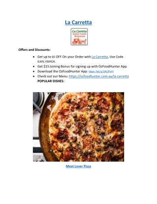 5% Off - La Carretta Pizza Menu West Pennant Hills, NSW