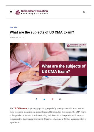 What are the subjects of US CMA Exam?