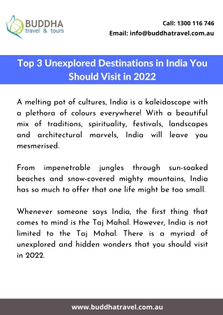 Top 3 Unexplored Destinations in India You Should Visit in 2022