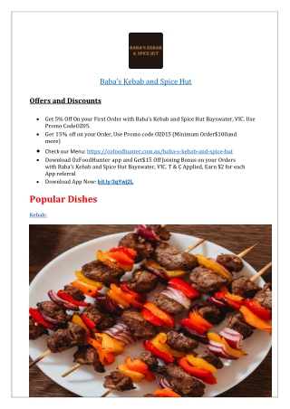 $5 off - Baba’s kebab And Spice Hunt Bayswater Takeaway,VIC