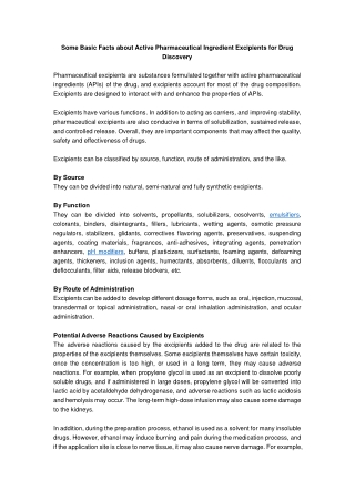 Some Basic Facts about Active Pharmaceutical Ingredient Excipients