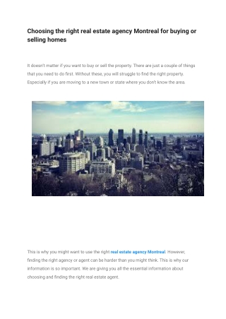 Choosing the right real estate agency Montreal for buying or selling homes