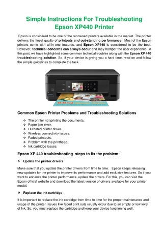 Simple Instructions For Troubleshooting Epson XP440 Printer
