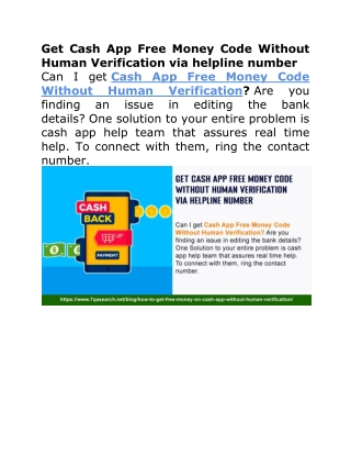 Get Cash App Free Money Code Without Human Verification via helpline number