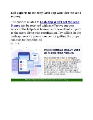 Call experts to ask why Cash app won't let me send money