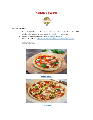 5% off - Adrianos Pizzaria Menu Hinchinbrook NSW