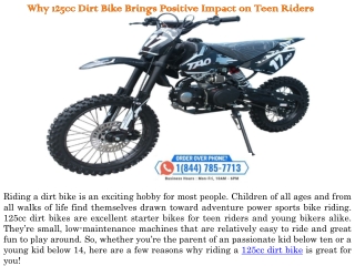 Why 125cc Dirt Bike Brings Positive Impact on Teen Riders