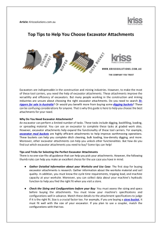 Top Tips To Help You Choose Excavator Attachments