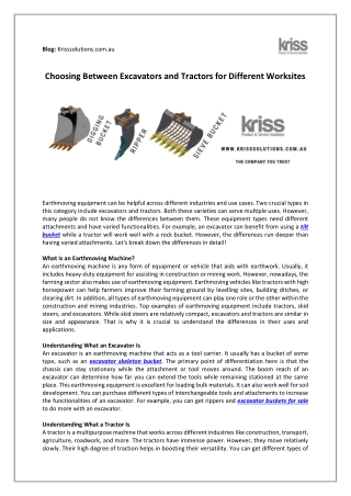 Choosing Between Excavators and Tractors for Different Worksites