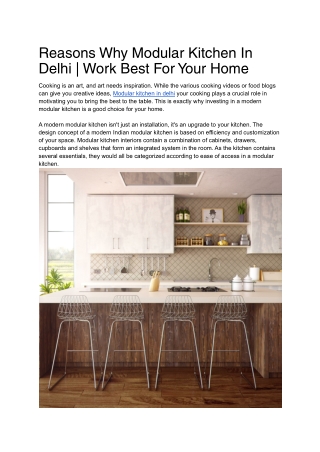 Reasons Why Modular Kitchen In Delhi | Work Best For Your Home