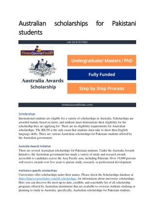 Australian scholarships for Pakistani students