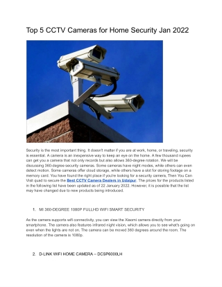 Top 5 CCTV Cameras for Home Security Jan 22