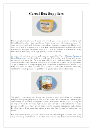 Cereal Box Suppliers