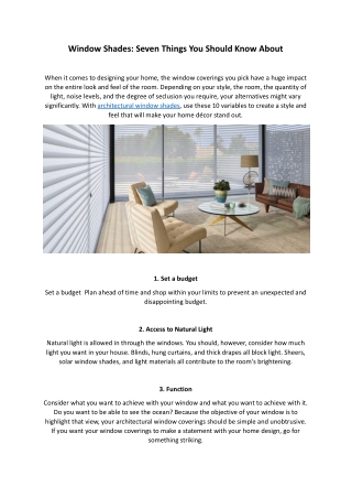 Window Shades: Seven Things You Should Know About