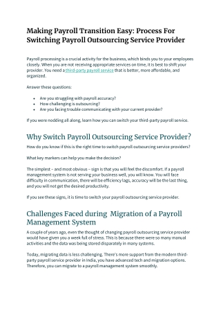 Making Payroll Transition Easy Process For Switching Payroll Outsourcing Service Provider