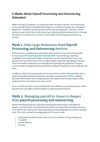 6 Myths About Payroll Processing and Outsourcing Debunked