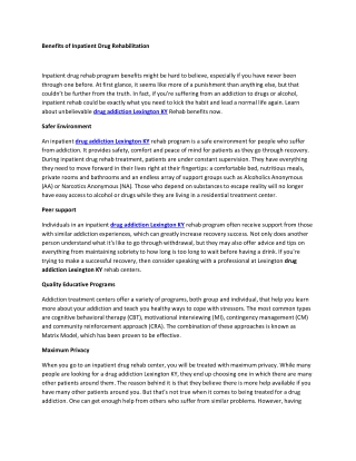 Benefits of Inpatient Drug Rehabilitation