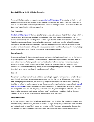 Benefits Of Mental Health Addiction Counseling
